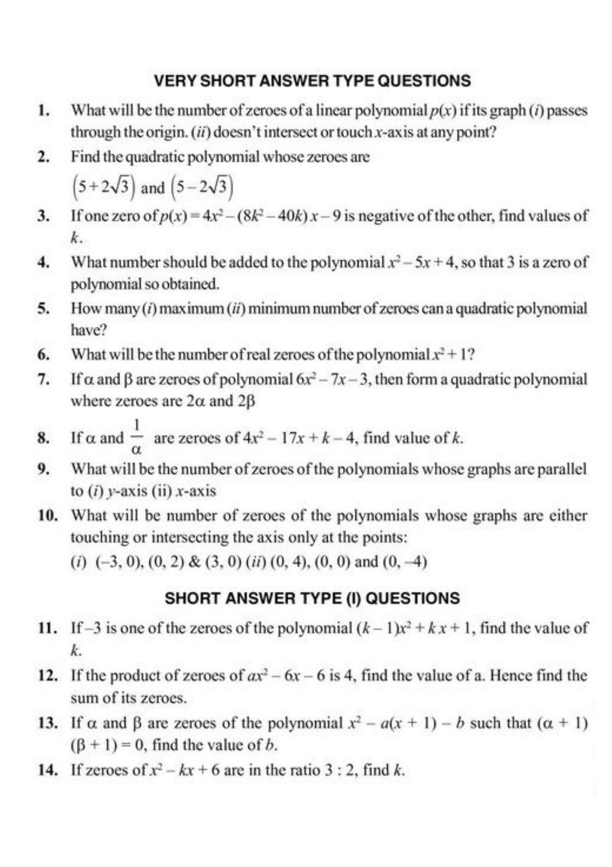 Class 10 Notes, Question & Practice Paper - Mathematics (Topic 2 : Polynomials) - Page 4