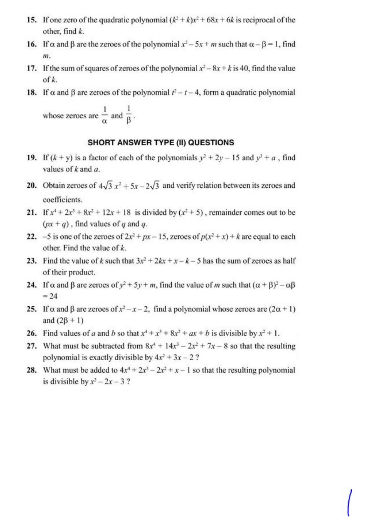 Class 10 Notes, Question & Practice Paper - Mathematics (Topic 2 : Polynomials) - Page 5
