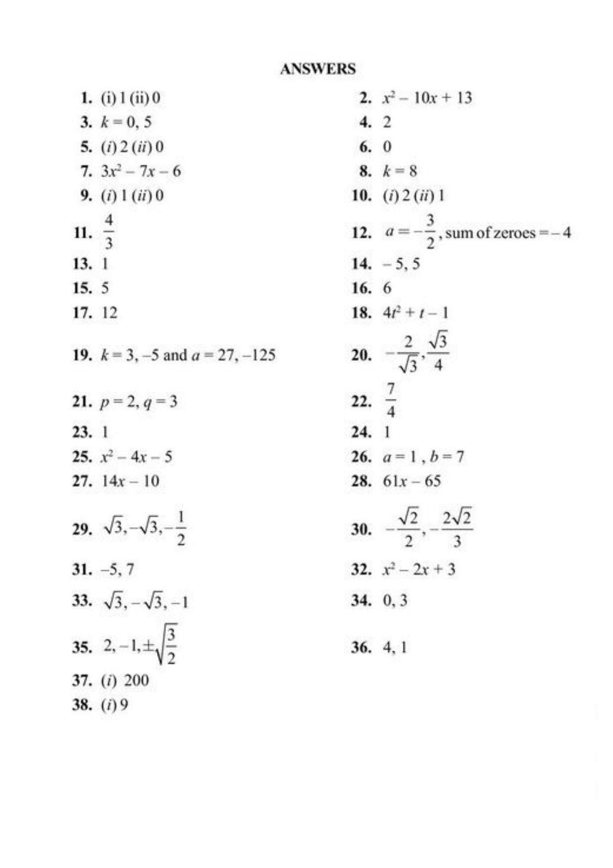 Class 10 Notes, Question & Practice Paper - Mathematics (Topic 2 : Polynomials) - Page 7