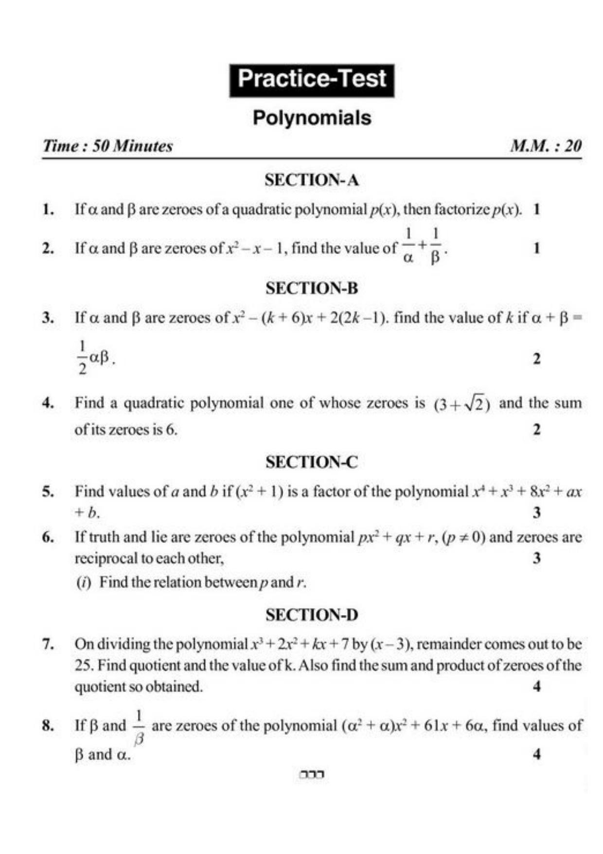Class 10 Notes, Question & Practice Paper - Mathematics (Topic 2 : Polynomials) - Page 8