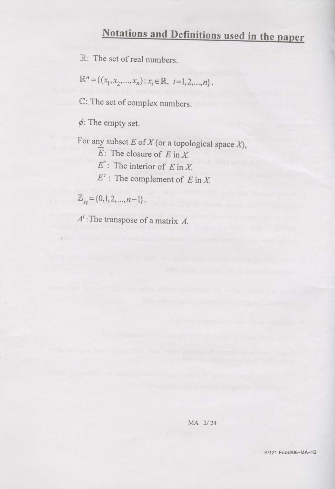GATE 2007 Mathematics (MA) Question Paper with Answer Key - Page 2