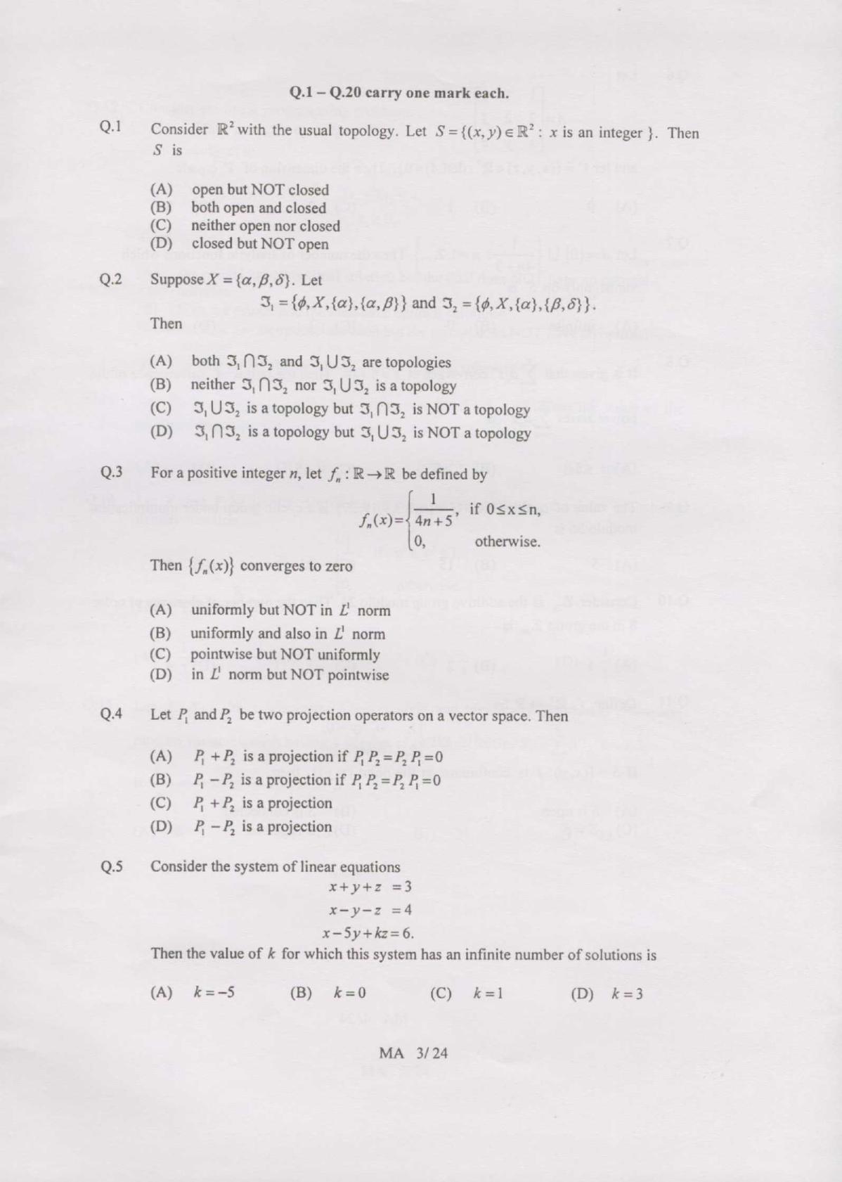 GATE 2007 Mathematics (MA) Question Paper with Answer Key - Page 3