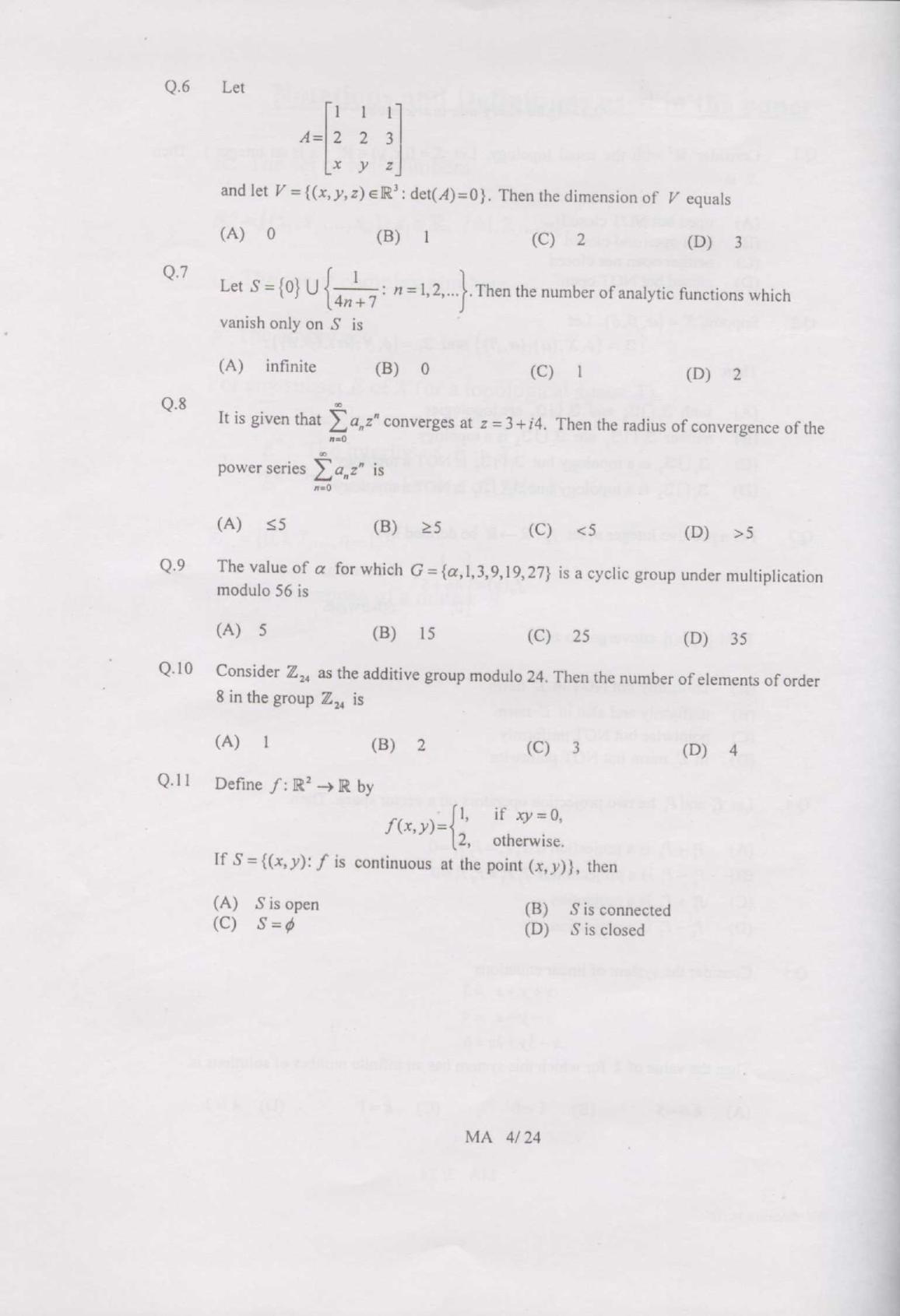 GATE 2007 Mathematics (MA) Question Paper with Answer Key - Page 4