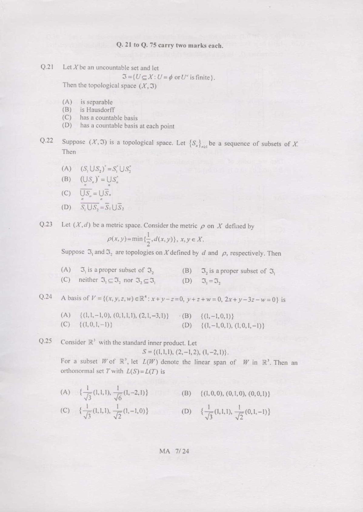 GATE 2007 Mathematics (MA) Question Paper with Answer Key - Page 7