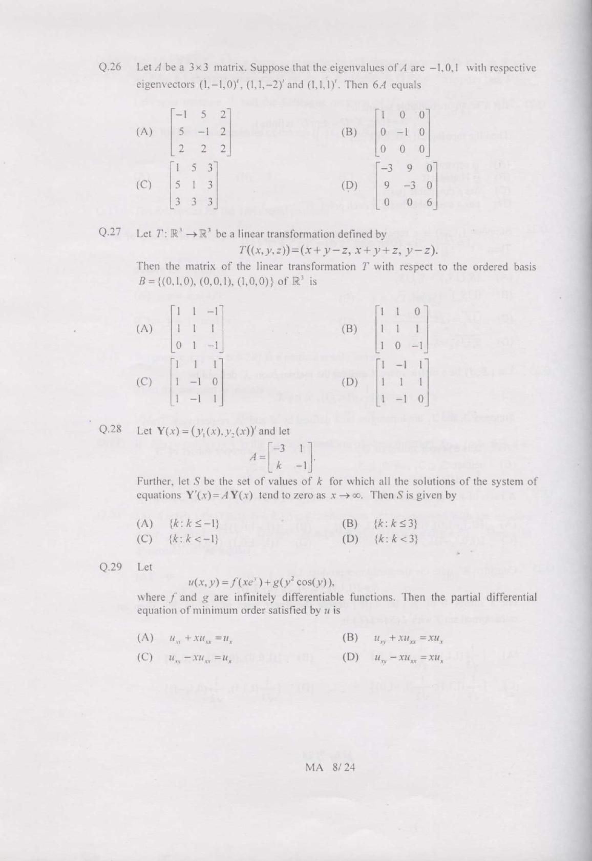GATE 2007 Mathematics (MA) Question Paper with Answer Key - Page 8