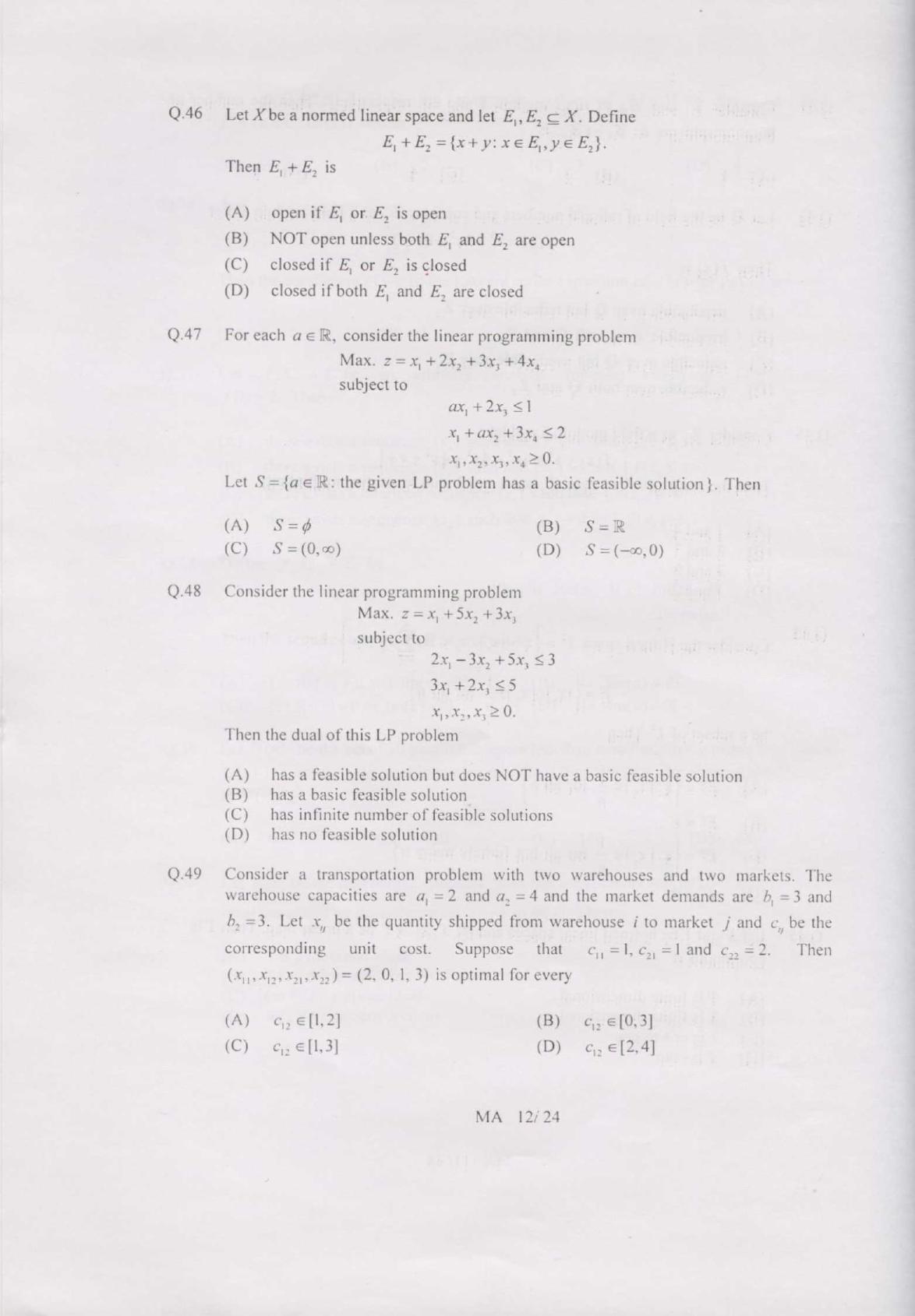 GATE 2007 Mathematics (MA) Question Paper with Answer Key - Page 12