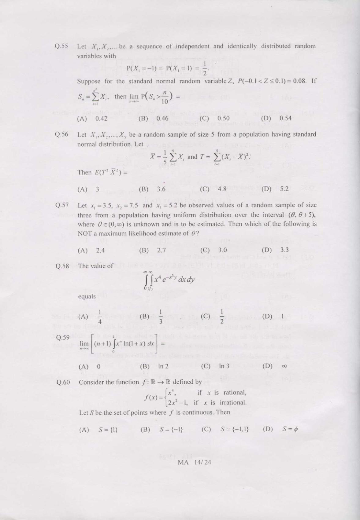 GATE 2007 Mathematics (MA) Question Paper with Answer Key - Page 14
