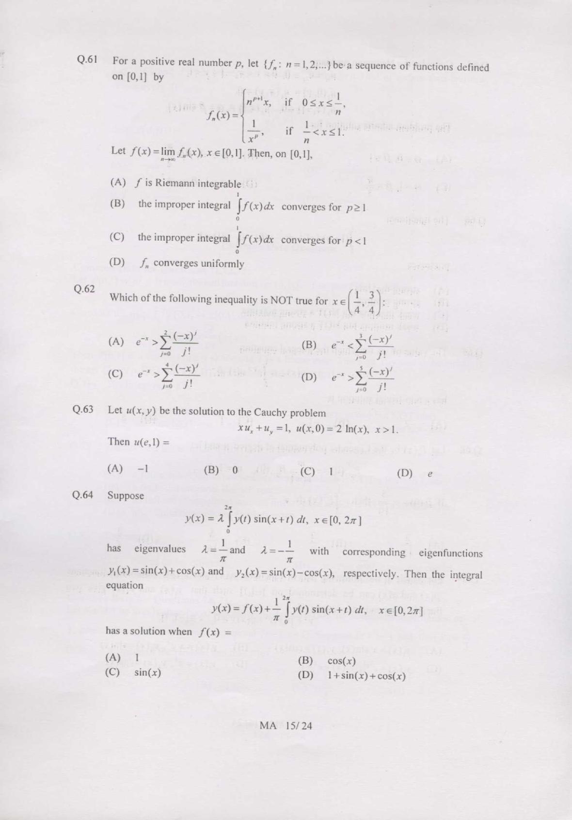 GATE 2007 Mathematics (MA) Question Paper with Answer Key - Page 15
