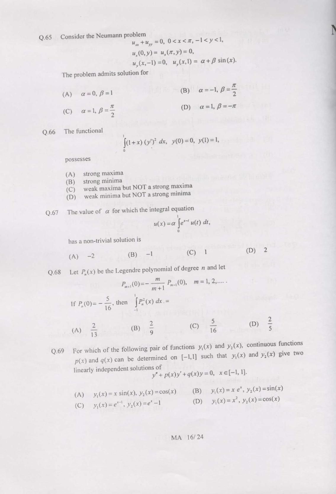 GATE 2007 Mathematics (MA) Question Paper with Answer Key - Page 16