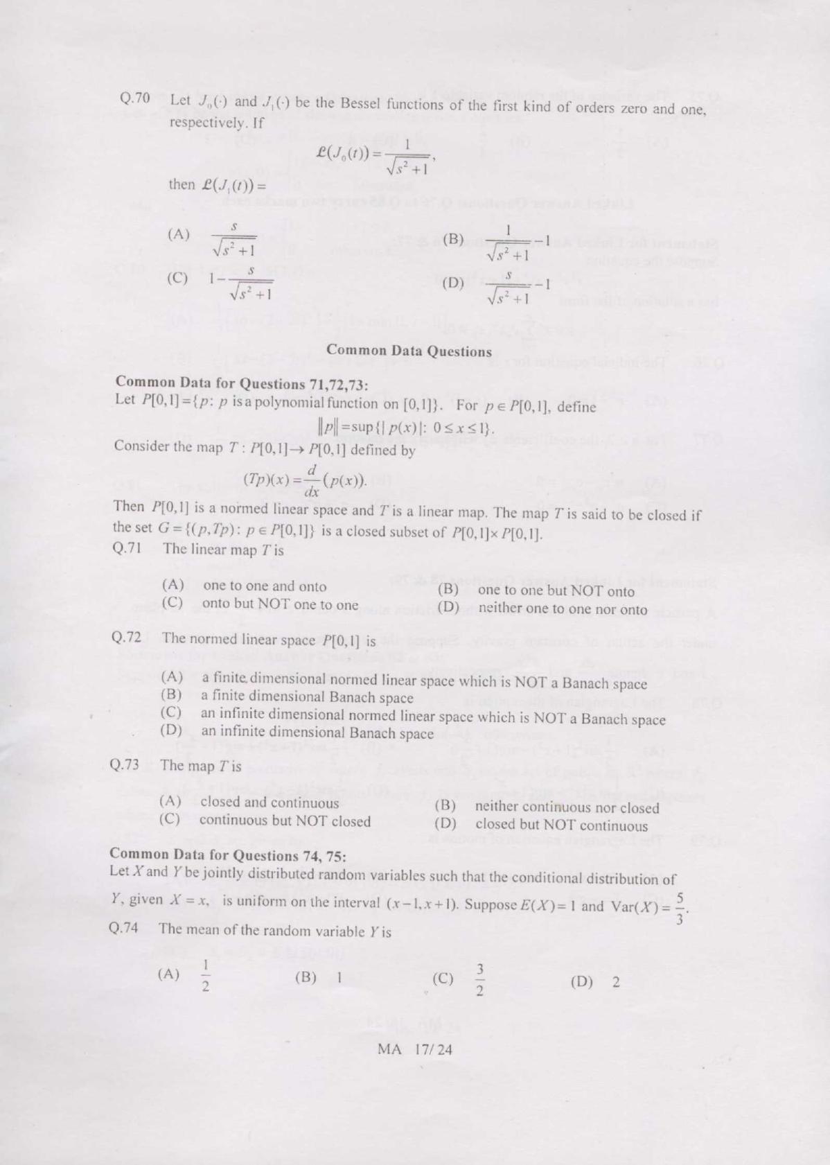 GATE 2007 Mathematics (MA) Question Paper with Answer Key - Page 17