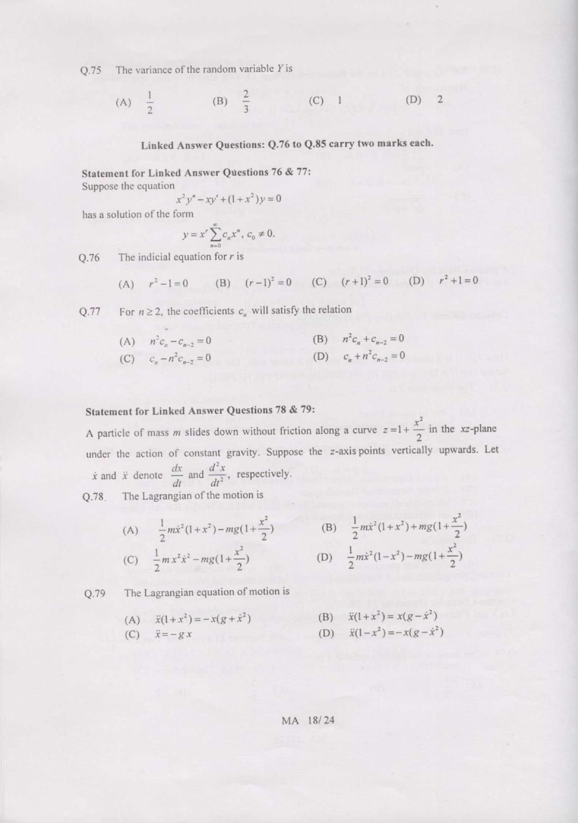GATE 2007 Mathematics (MA) Question Paper with Answer Key - Page 18