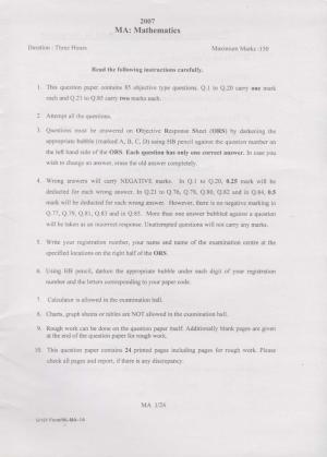 GATE 2007 Mathematics (MA) Question Paper with Answer Key