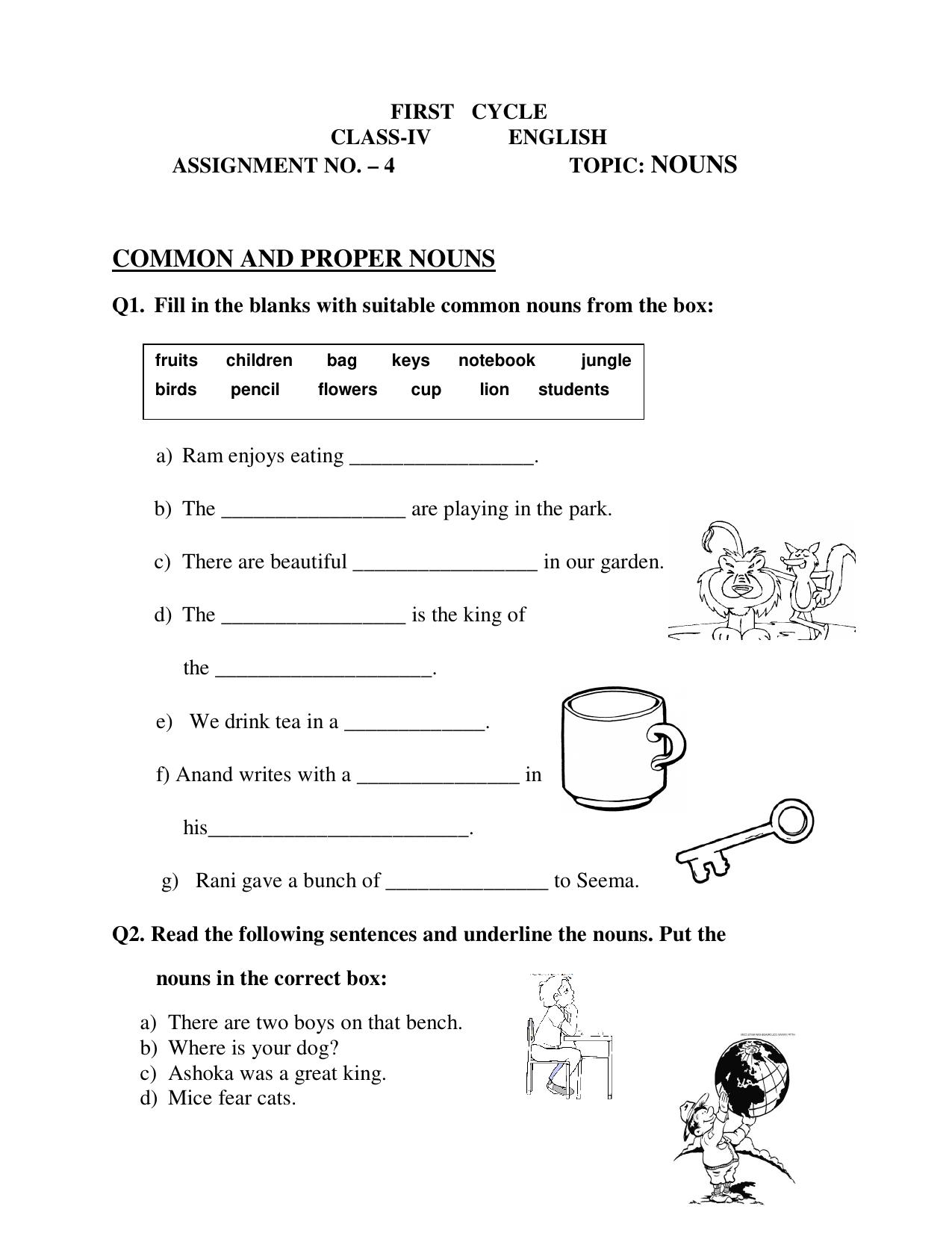 Worksheet for Class 4 English Assignment 29 - Page 1
