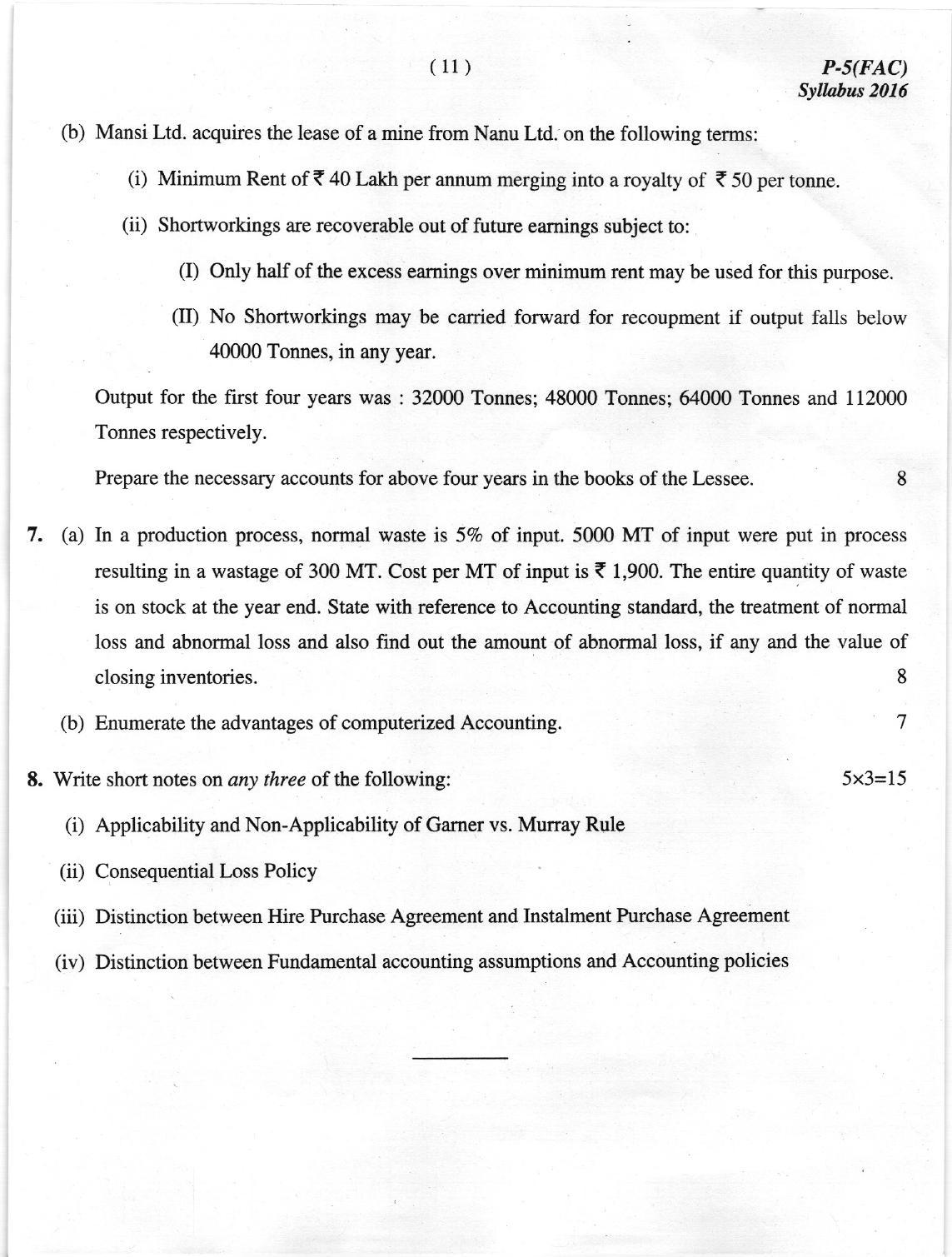 ICMAI Dec 2018 Financial Accounting Question Paper - Page 11