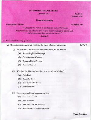 ICMAI Dec 2018 Financial Accounting Question Paper