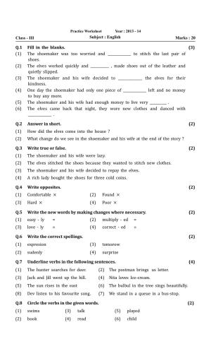 Worksheet for Class 3 English Assignment 11