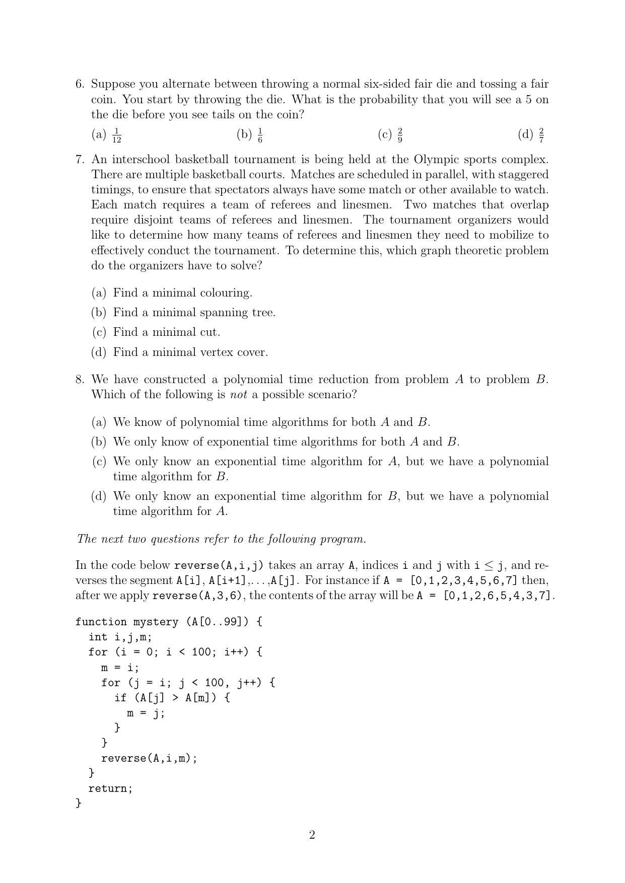 CMI Entrance Exam 2019 Question Paper MSc/PhD Computer Science - Page 2