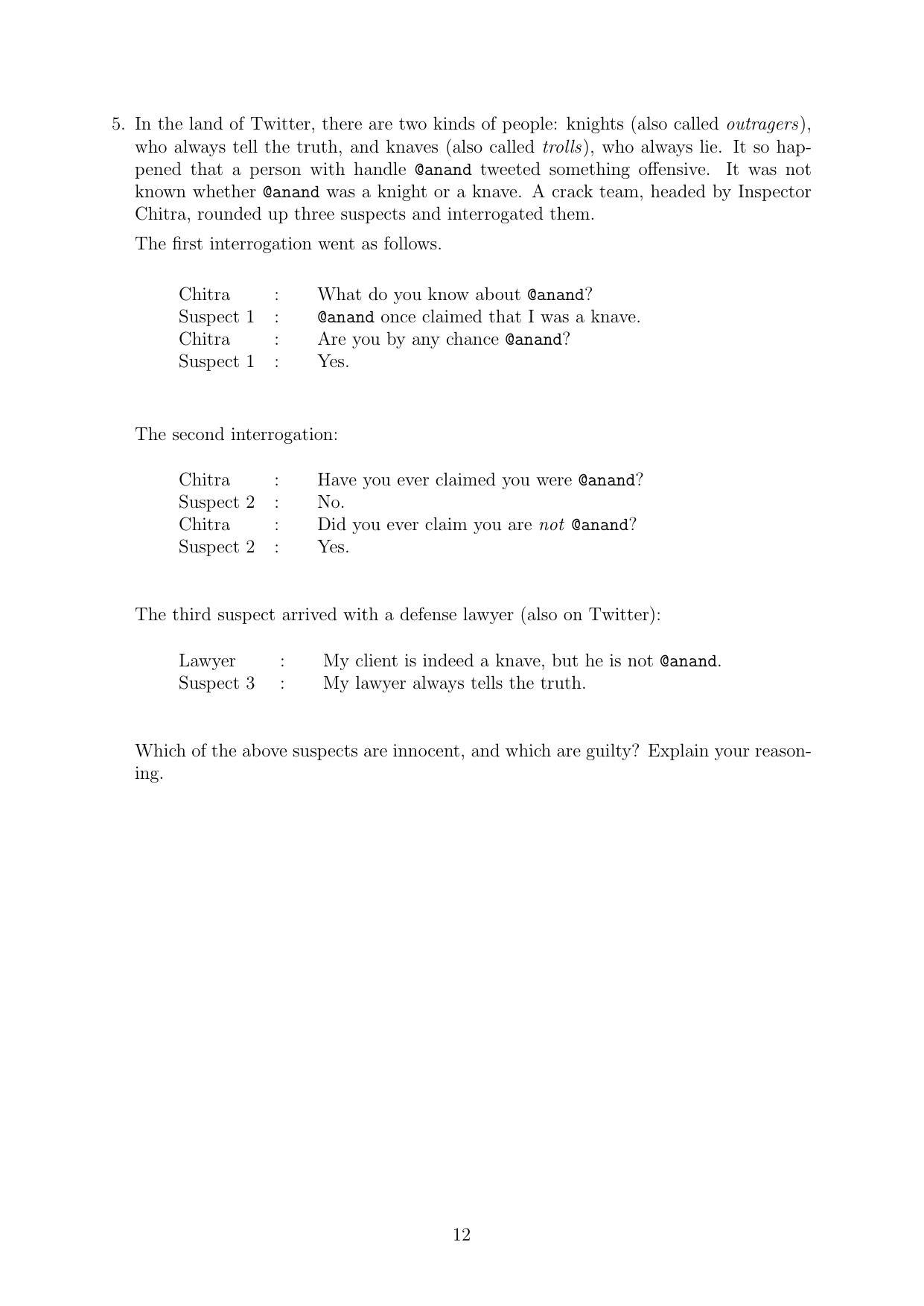 CMI Entrance Exam 2019 Question Paper MSc/PhD Computer Science - Page 12