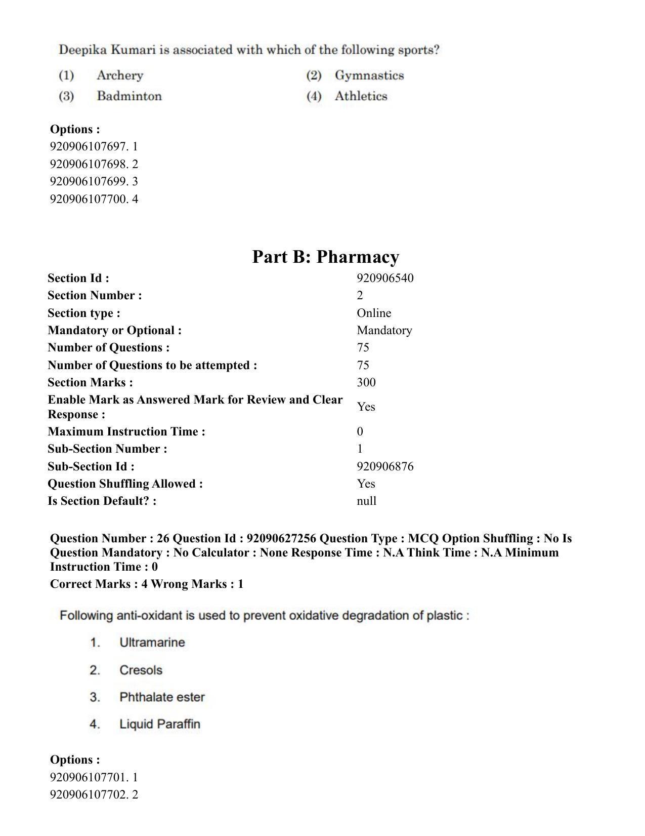 CUET PG 2023: SCQP23 – Pharmacy (Eng) - Shift 3 (26-06-2023) Question Paper - Page 25
