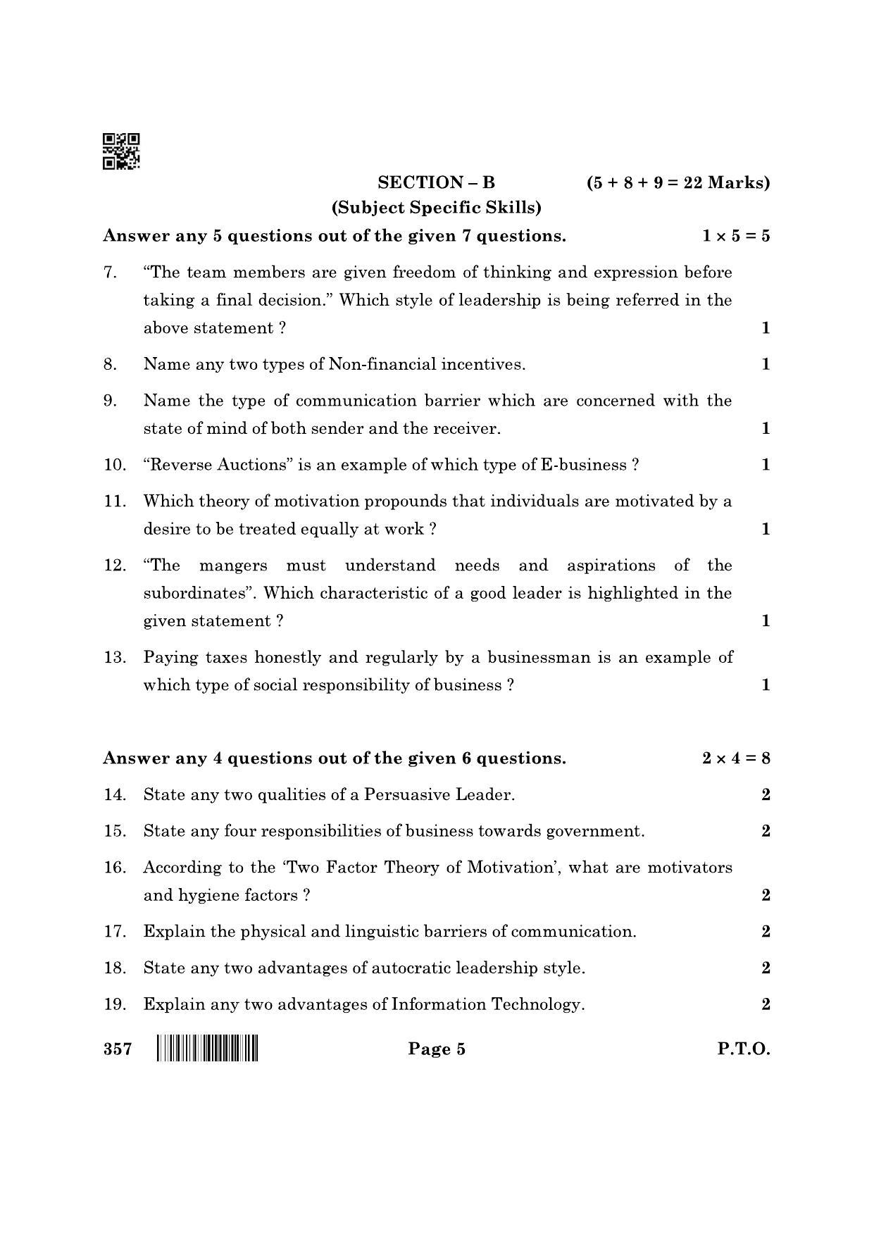 CBSE Class 12 357 Business Administration 2022 Question Paper - Page 5