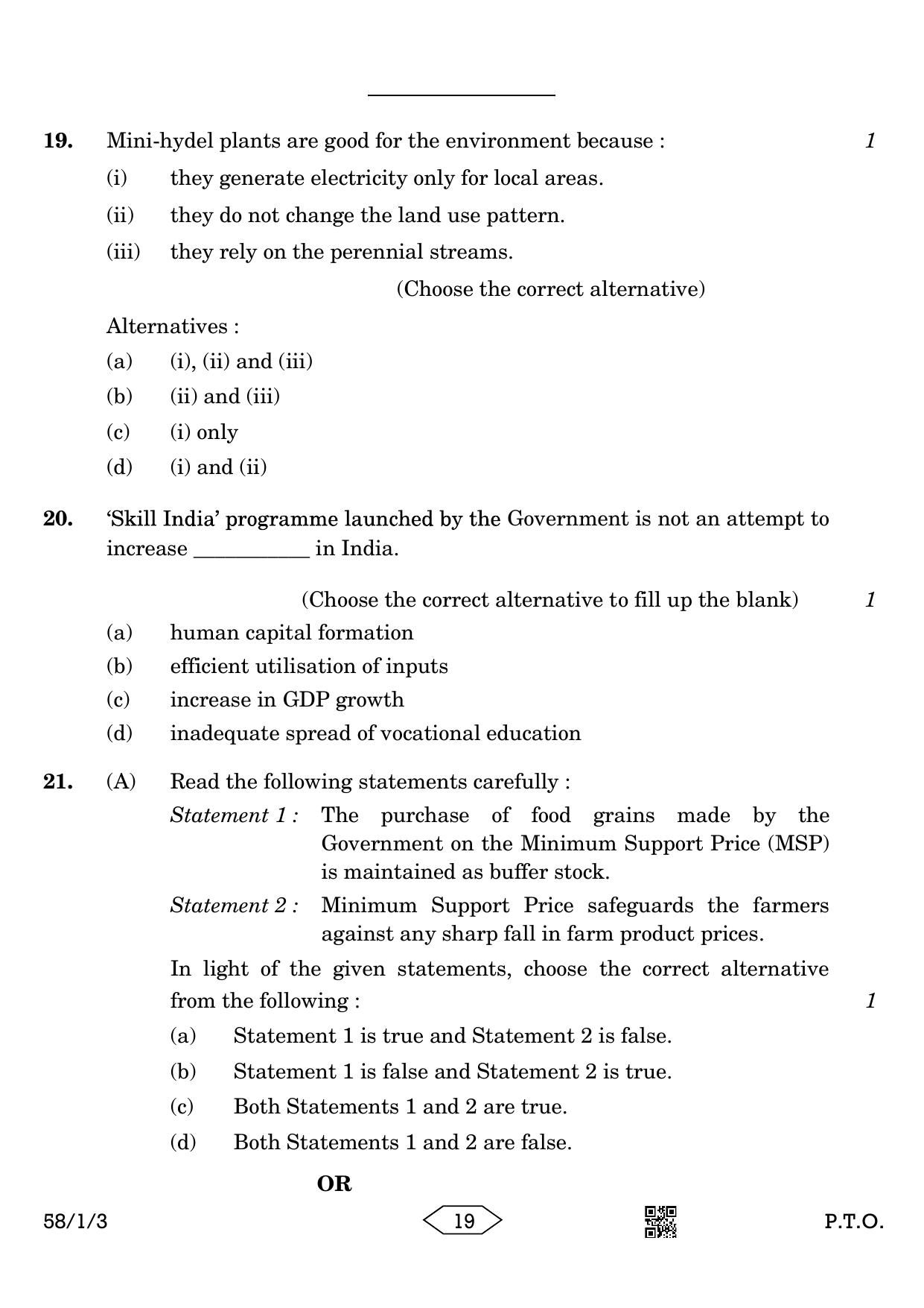 CBSE Class 12 58-1-3 Economics 2023 Question Paper - Page 19