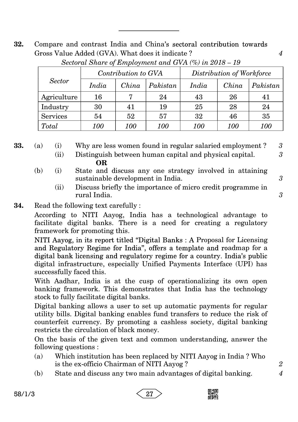 CBSE Class 12 58-1-3 Economics 2023 Question Paper - Page 27
