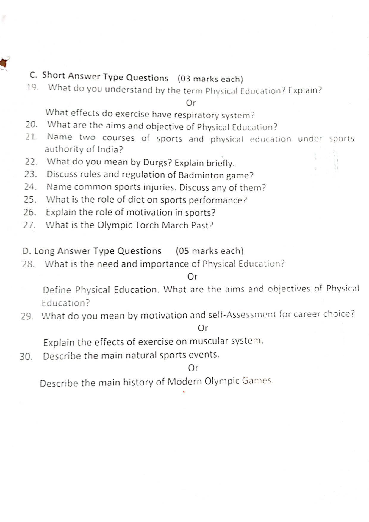 JKBOSE Class 11 Physical Education Model Question Paper 2023 - Page 2