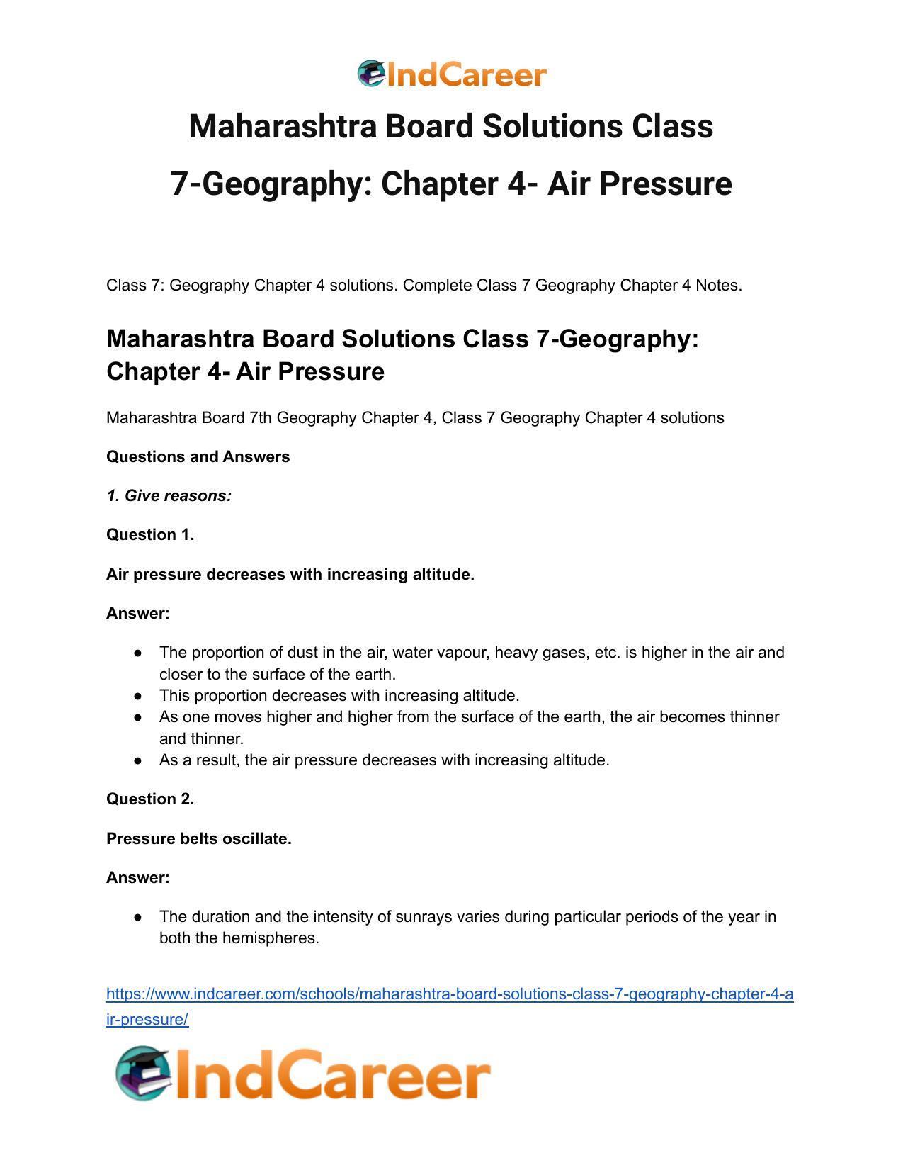 Maharashtra Board Solutions Class 7-Geography: Chapter 4- Air Pressure - Page 2