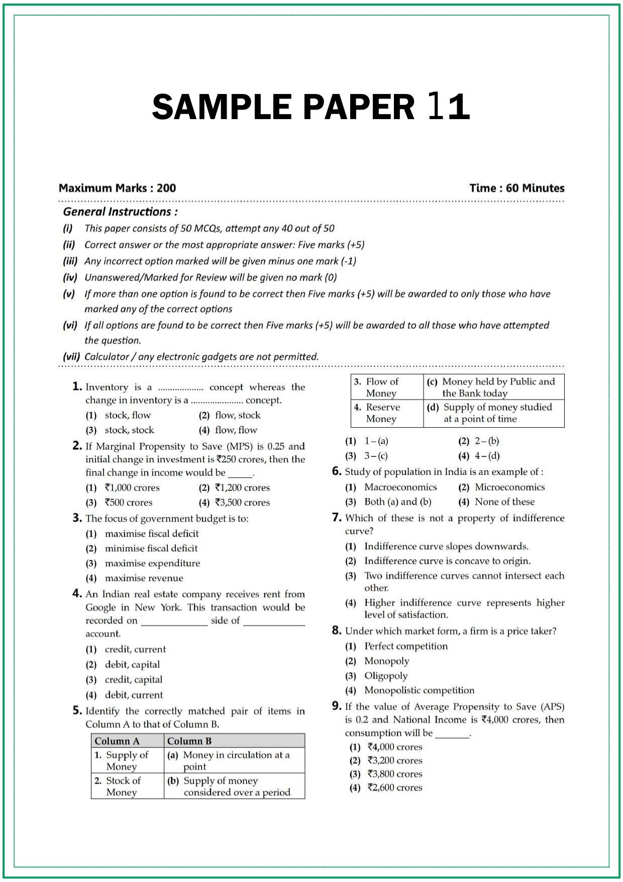CUET UG Economics Sample Paper 11 - Page 1