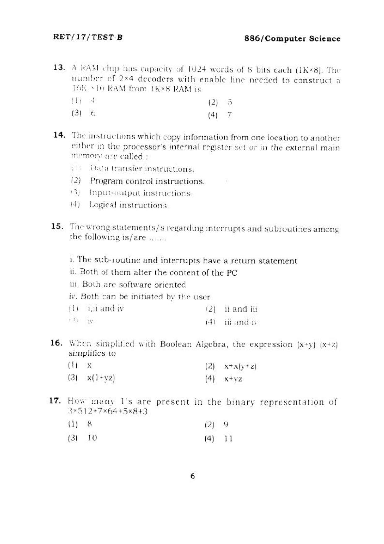  BHU RET COMPUTER SCIENCE 2017 Question Paper - Page 7