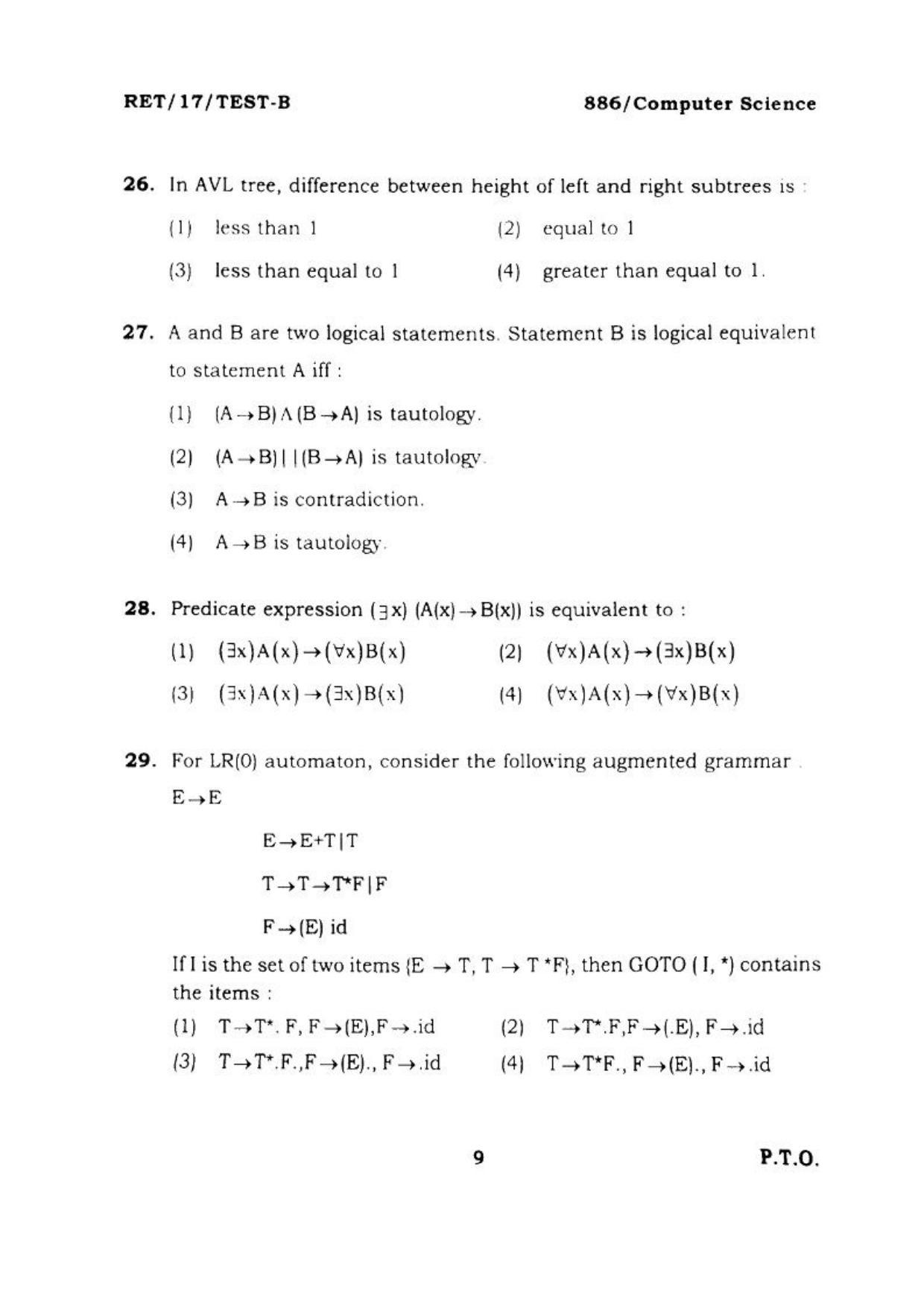  BHU RET COMPUTER SCIENCE 2017 Question Paper - Page 10