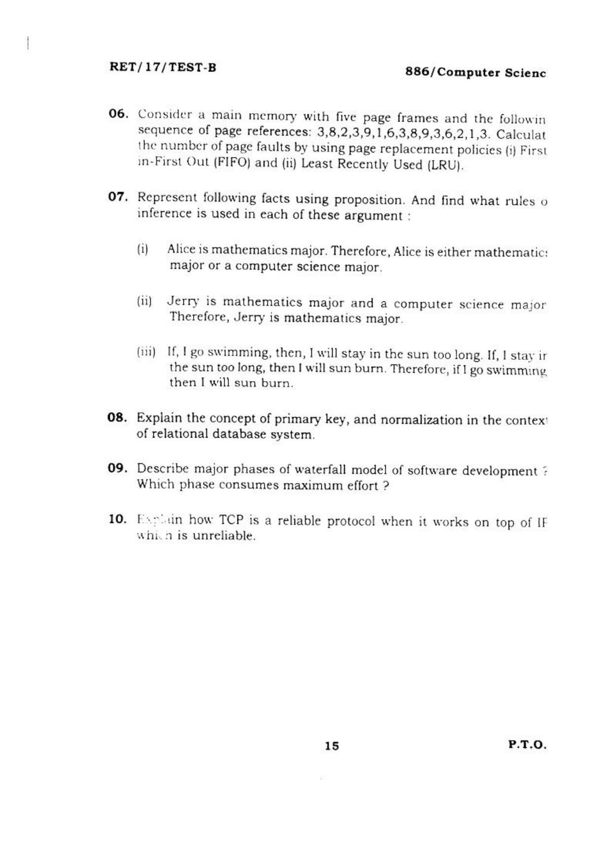  BHU RET COMPUTER SCIENCE 2017 Question Paper - Page 16