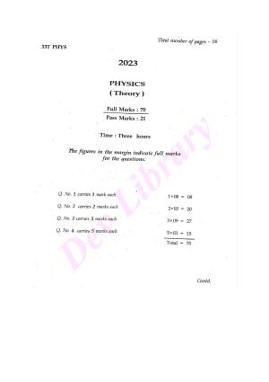 Assam HS 2nd Year Physics 2023 Question Paper