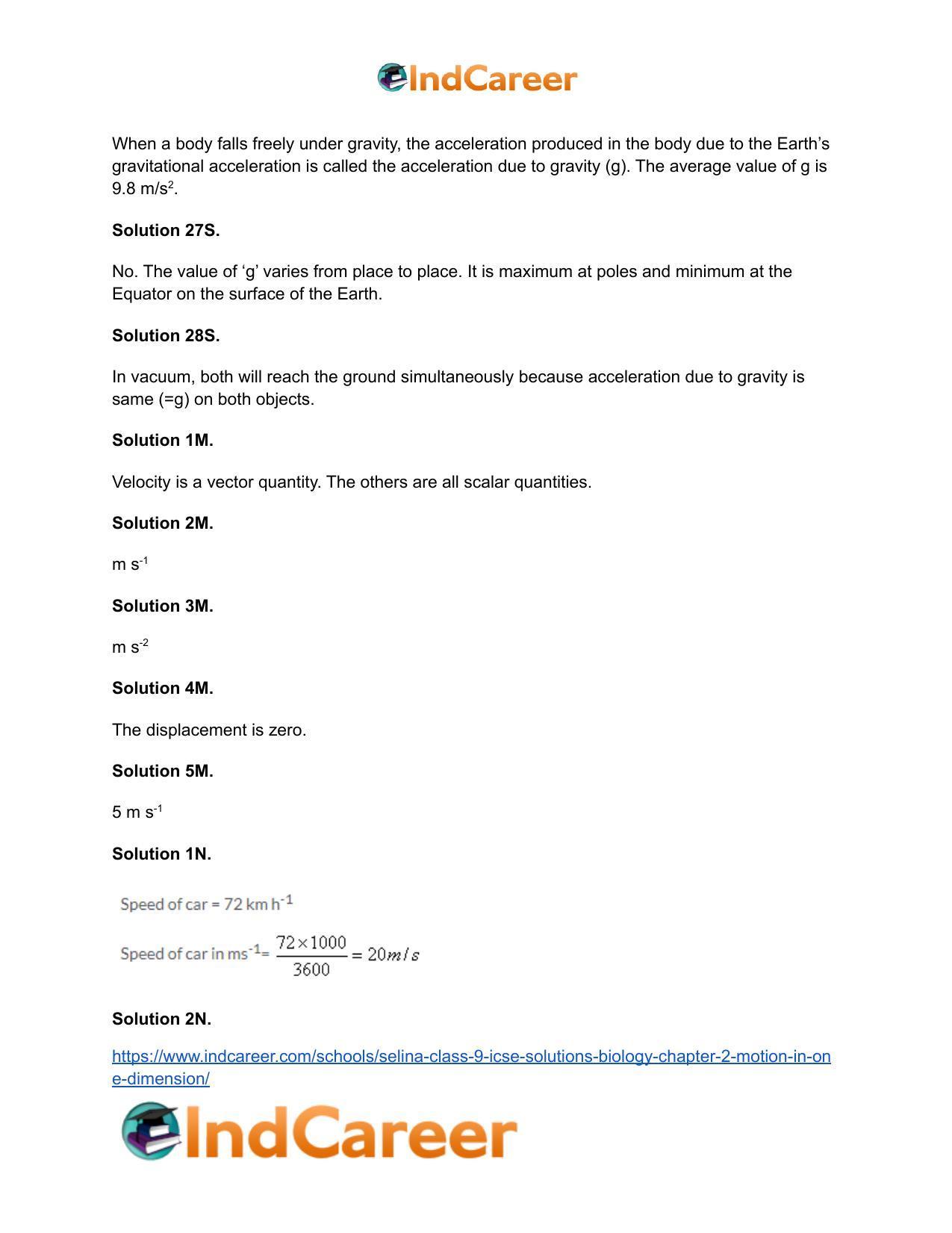 Selina Class 9 ICSE Solutions Biology : Chapter 2- Motion in One Dimension - Page 7