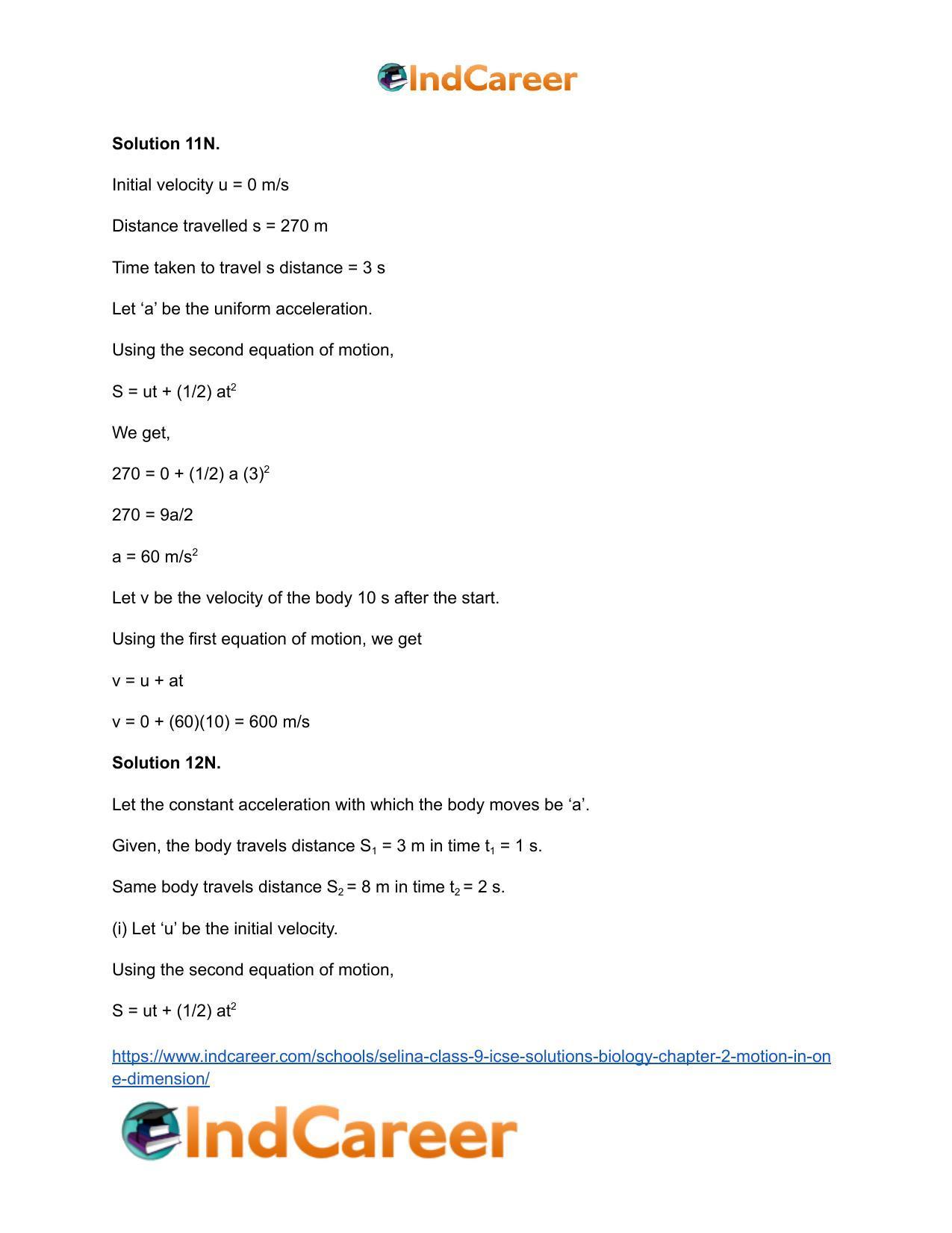 Selina Class 9 ICSE Solutions Biology : Chapter 2- Motion in One Dimension - Page 34