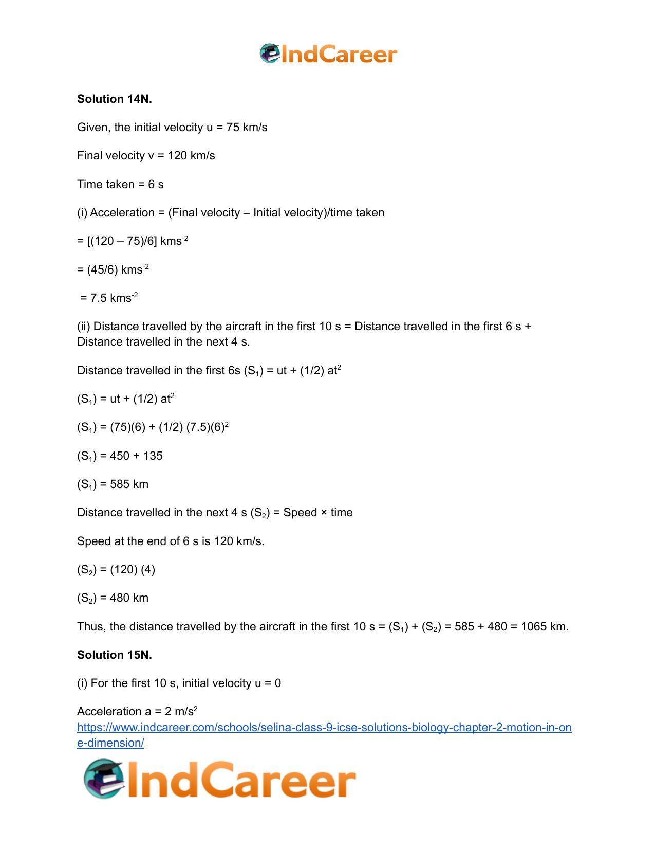 Selina Class 9 ICSE Solutions Biology : Chapter 2- Motion in One Dimension - Page 37