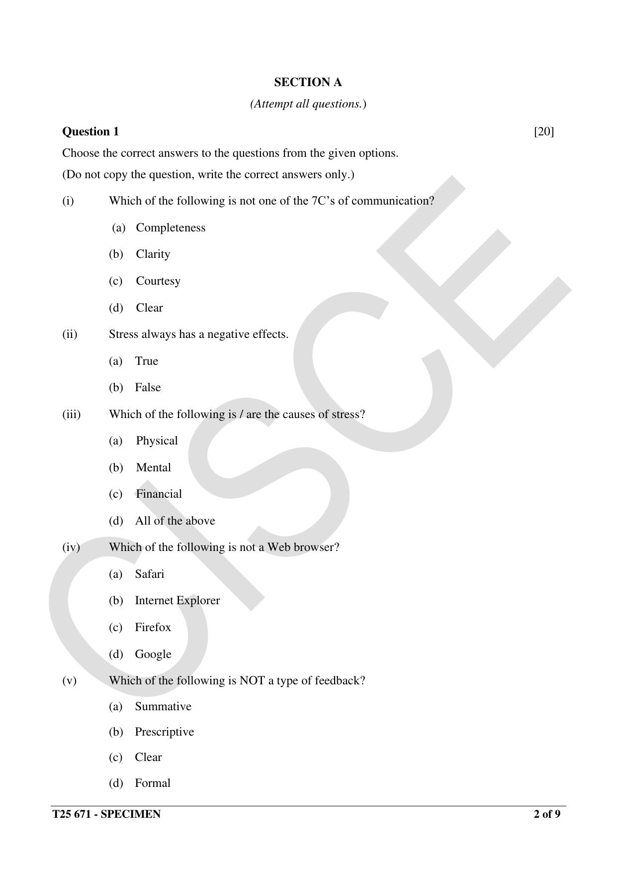 ICSE Class 10 2025 Basic Data Entry Operator (QP & MS) Specimen Paper - Page 2