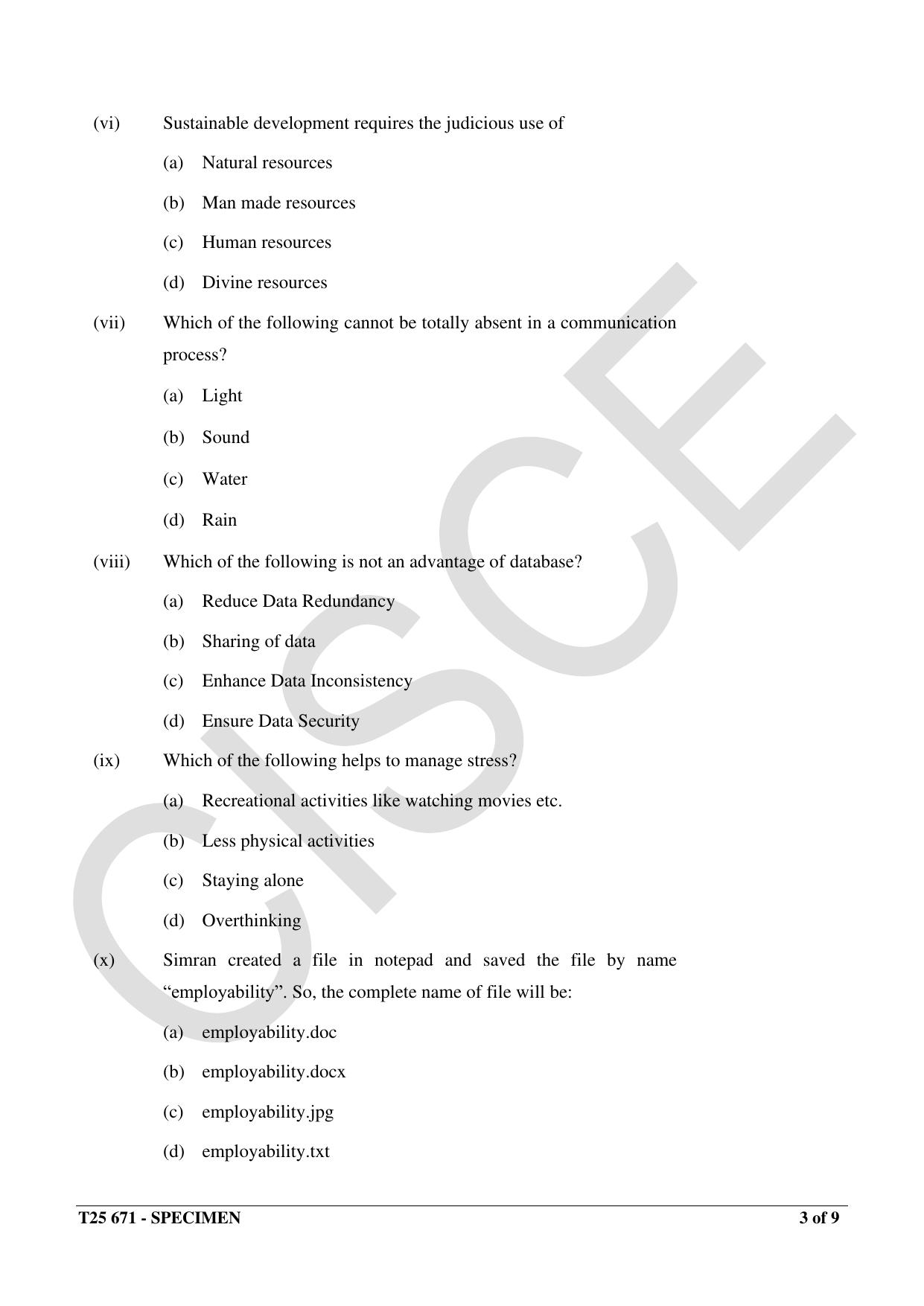 ICSE Class 10 2025 Basic Data Entry Operator (QP & MS) Specimen Paper - Page 3