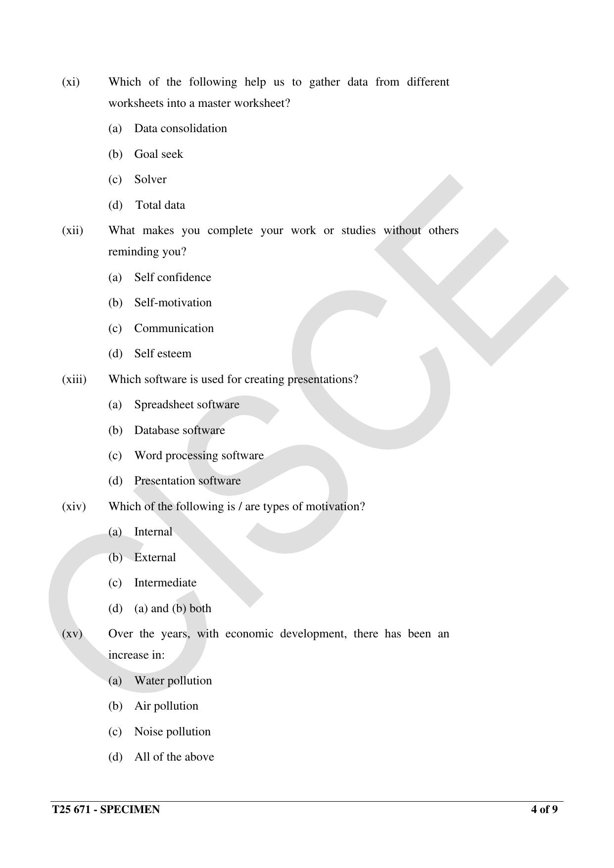 ICSE Class 10 2025 Basic Data Entry Operator (QP & MS) Specimen Paper - Page 4