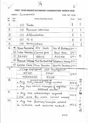 Kerala Plus One 2018 Economics Answer Key