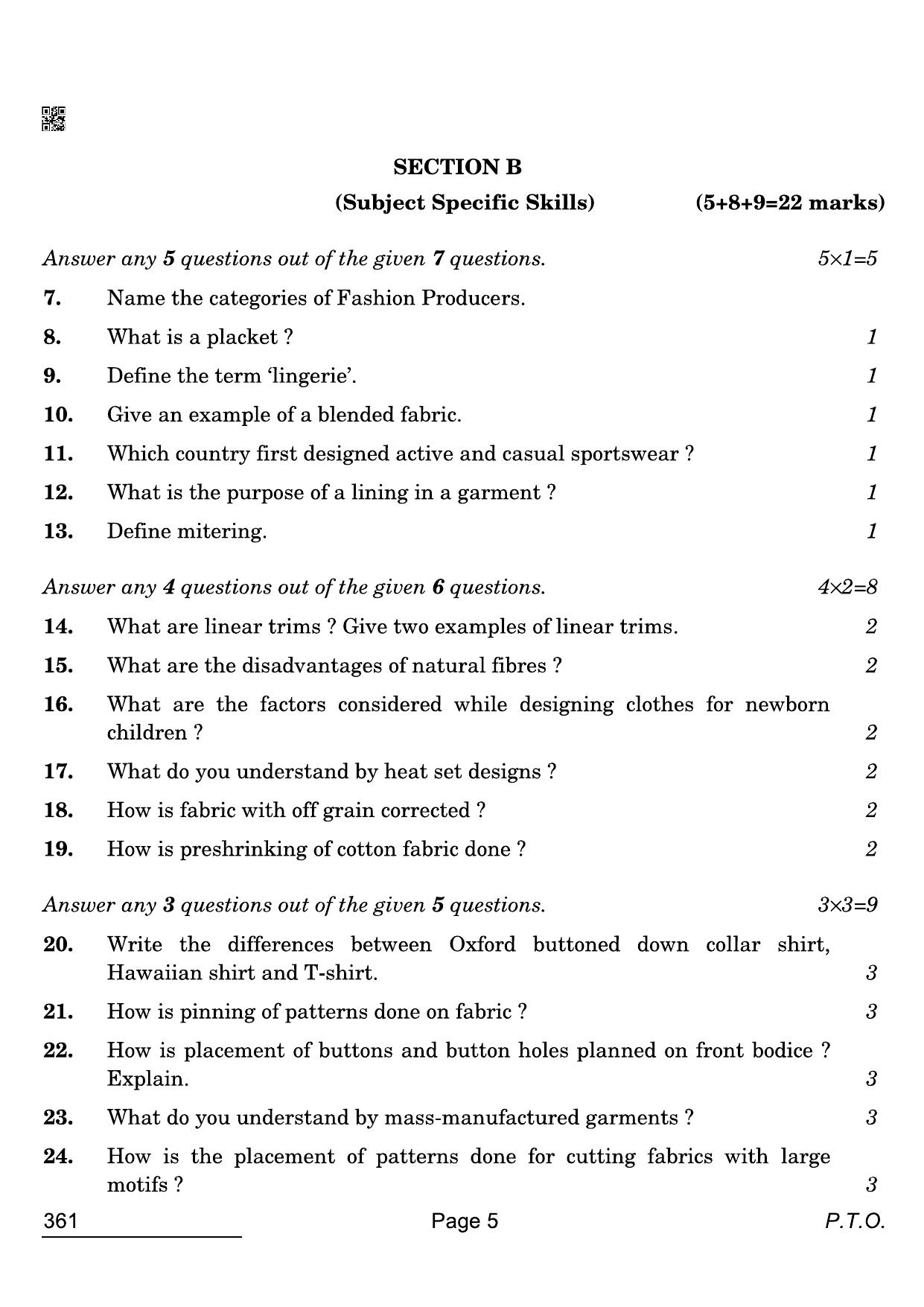 CBSE Class 12 361 Fashion Studies 2022 Compartment Question Paper - Page 5