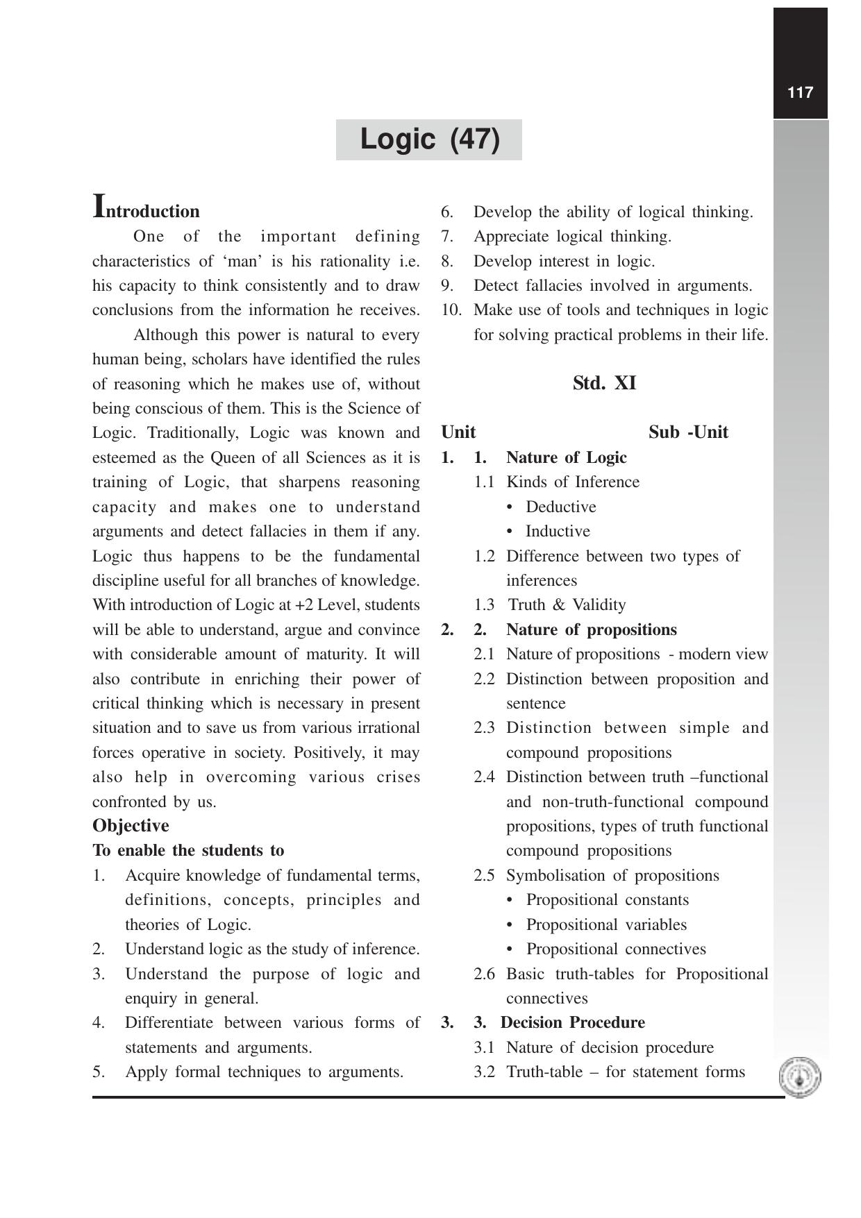 Maharashtra HSC Logic Syllabus  - Page 1