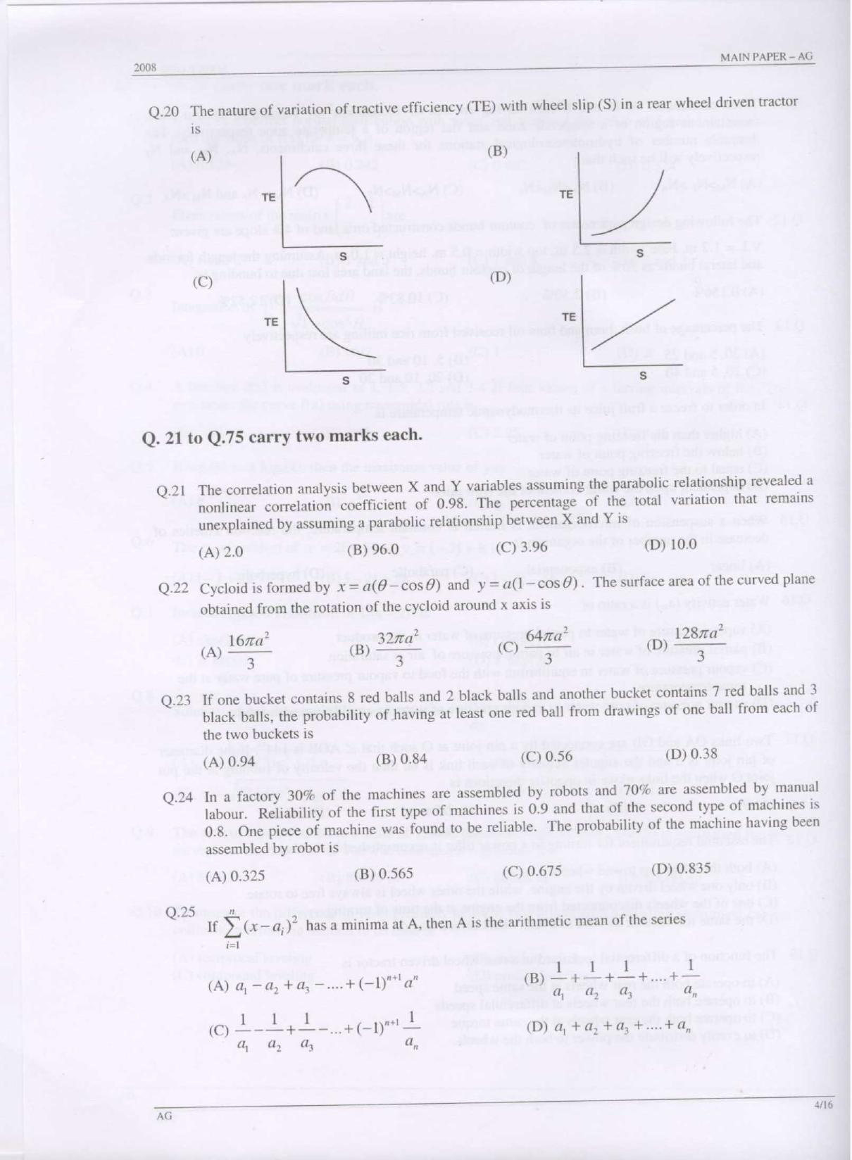 GATE 2008 Agricultural Engineering (AG) Question Paper with Answer Key - Page 4