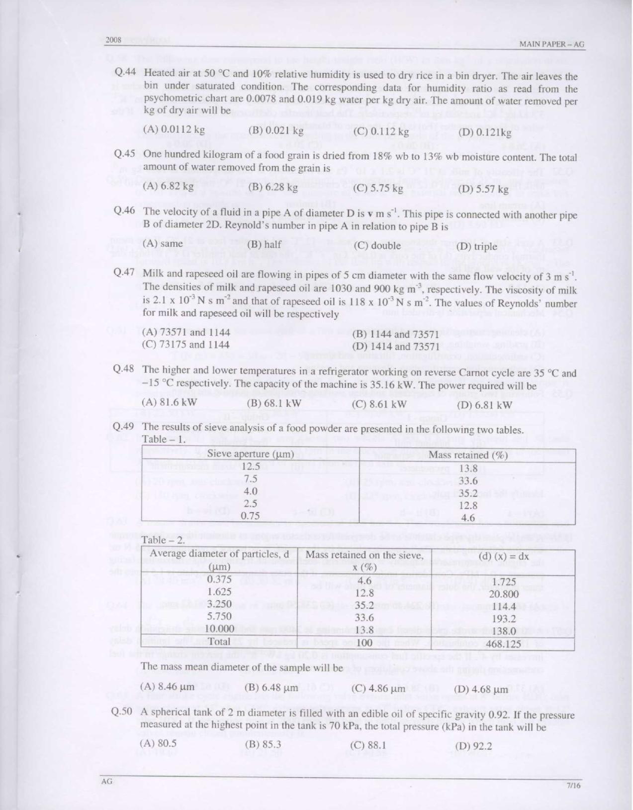 GATE 2008 Agricultural Engineering (AG) Question Paper with Answer Key - Page 7