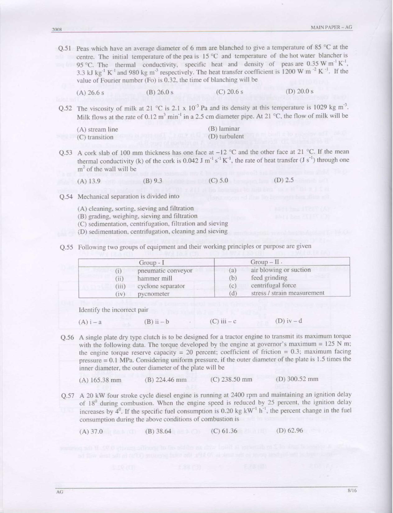 GATE 2008 Agricultural Engineering (AG) Question Paper with Answer Key - Page 8