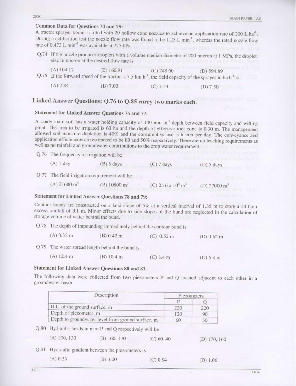 GATE 2008 Agricultural Engineering (AG) Question Paper with Answer Key - Page 11