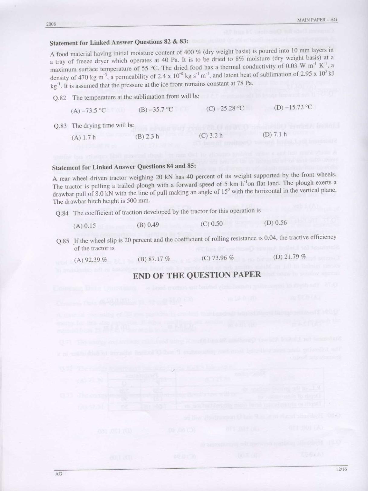 GATE 2008 Agricultural Engineering (AG) Question Paper with Answer Key - Page 12