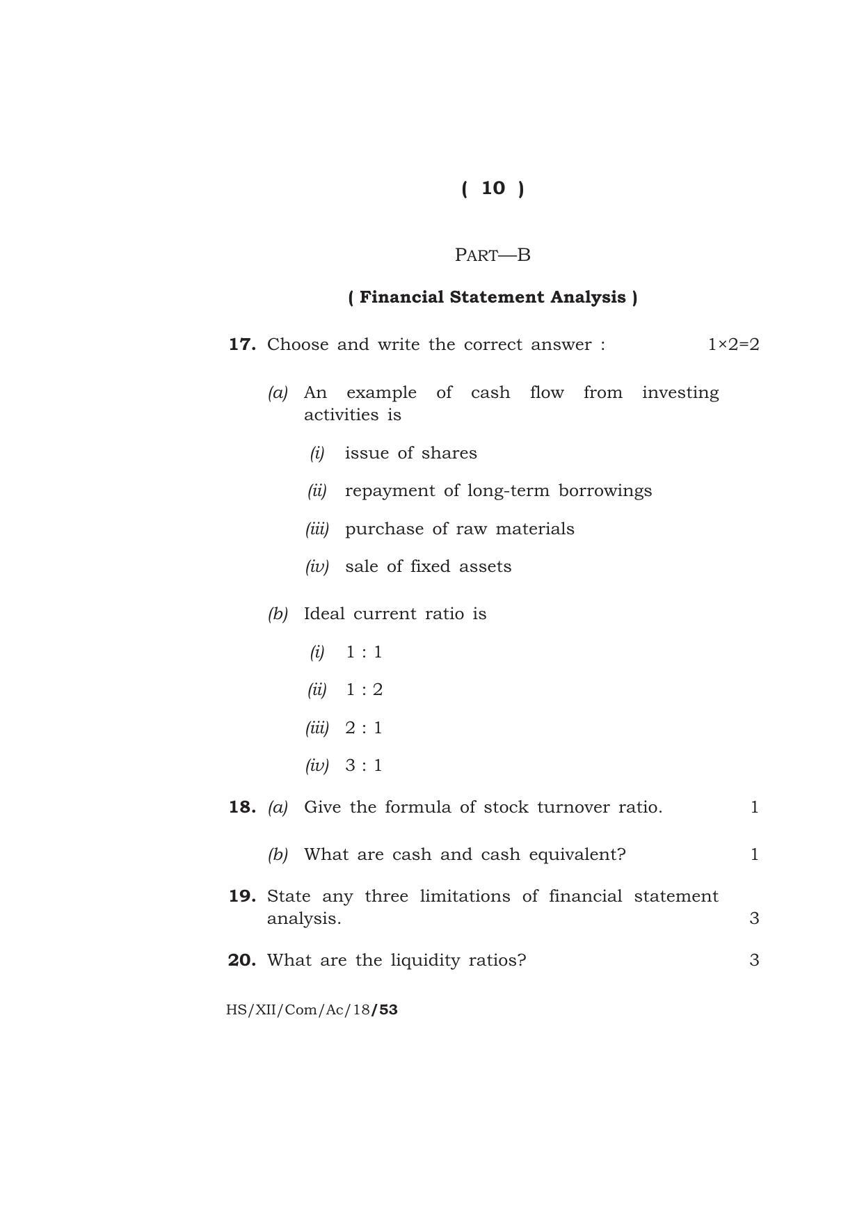 Meghalaya Board (MBOSE) Class 12 ACCOUNTANCY 2018 Question Paper - Page 10