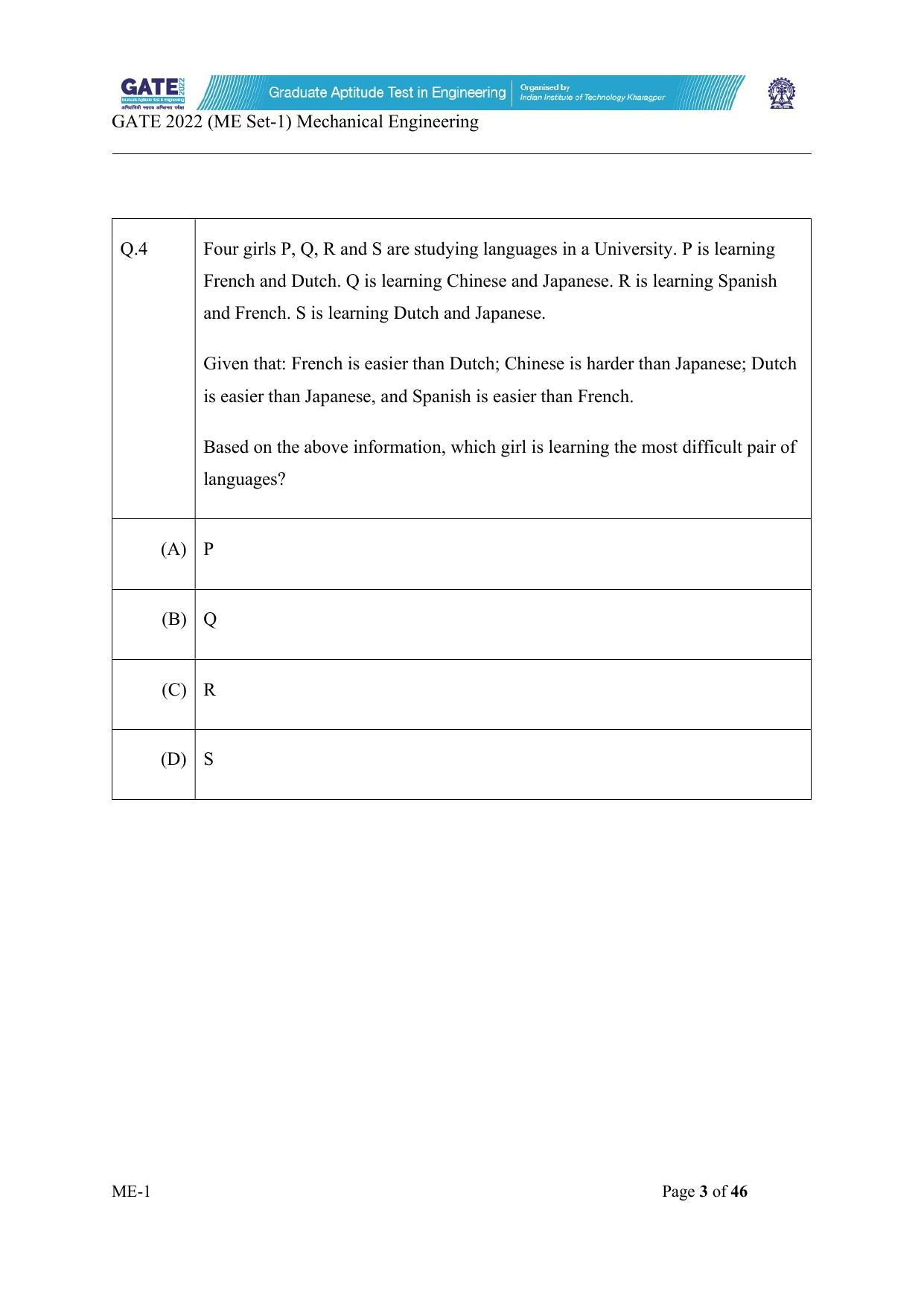 GATE 2022 Mechanical Engineering (ME-1) (Forenoon) Question Paper - Page 3