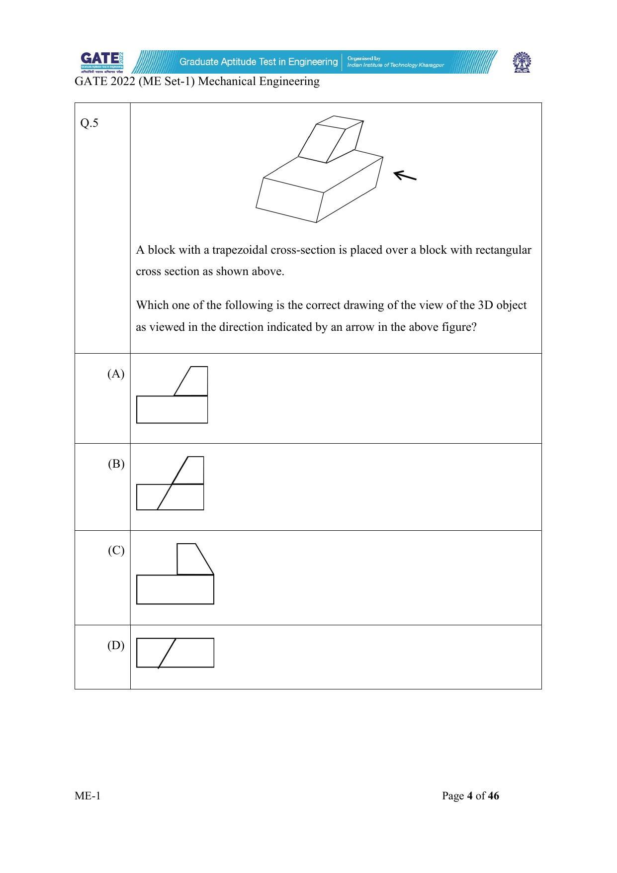 GATE 2022 Mechanical Engineering (ME-1) (Forenoon) Question Paper - Page 4